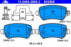 Колодки тормозные дисковые задн, для OPEL COMBO Tour 1.7 CDTI 16V 2004-, код двигателя Z17DTH, V см3 1686, КВт74, Л.с.101, Дизель, Ate 13046028682