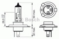 Лампа PLUS 60 H4 12V 60 для OPEL AGILA (A) (H00) 1.2 16V 2000-2007, код двигателя Z12XE, V см3 1199, КВт55, Л.с.75, бензин, Bosch 1987302049